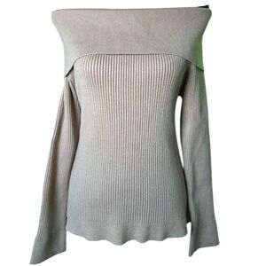 Vici English Factory Women’s Tan Ribbed‎ Off Shoulder Sweater Large